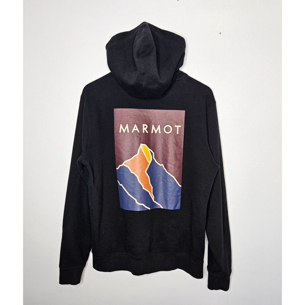 Marmot Men's Mountain Hoody Sweatshirt Medium Logo Back Graphic Kangaroo Pocket